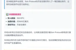 Solv Protocol存入500枚BTC至币安