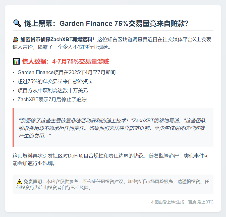 Garden Finance 75%交易量为赃款