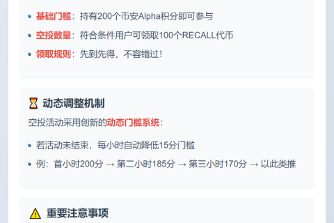 币安：RECALL空投需200分