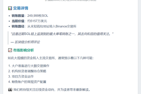 25万SOL转入Binance
