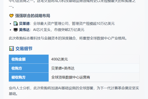 贝莱德英伟达400亿收购数据中心