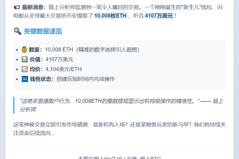 新建钱包从币安提取超万枚ETH