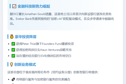 美OCC预批Thiel支持的加密AI银行Erebor