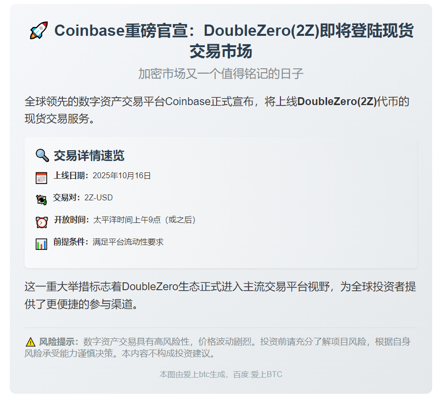 Coinbase将上线2Z现货交易