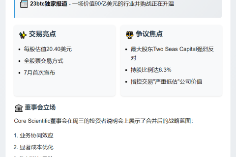 Core Scientific 董事会力荐股东支持 CoreWeave 收购