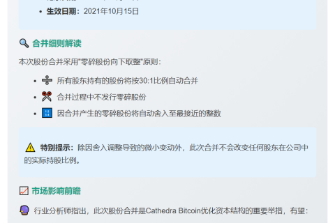 Cathedra Bitcoin完成股份合并