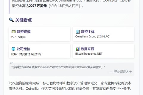 Coinsilium完成2278万美元融资