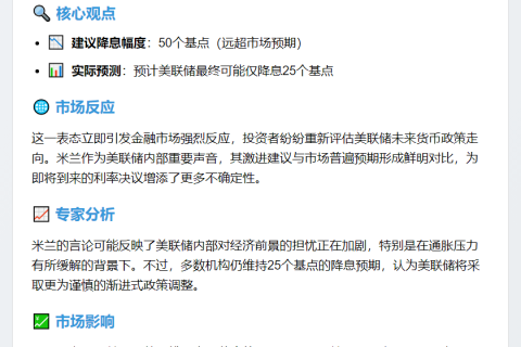 美联储理事呼吁降息50基点