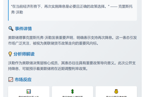 沃勒：应再次降息