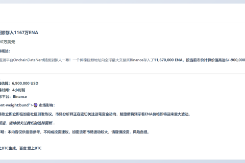 巨鲸存入1167万ENA，价值690万美元