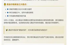 金价飙升破4330美元