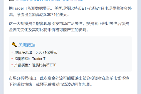 美比特币ETF单日净流出5.3亿美元