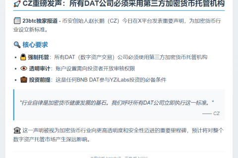CZ呼吁DAT公司采用第三方加密托管