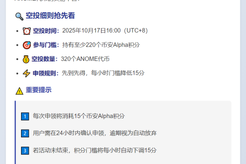 币安Alpha空投需220积分