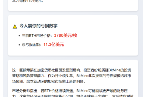 BitMine ETH持仓亏超11亿