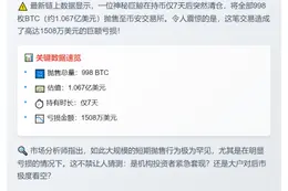 巨鲸存入998枚BTC至币安
