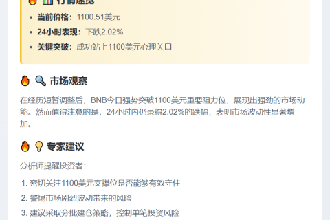 BNB突破1100美元