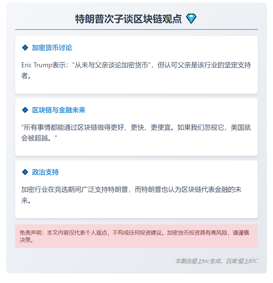 特朗普次子：父亲坚信区块链是金融未来