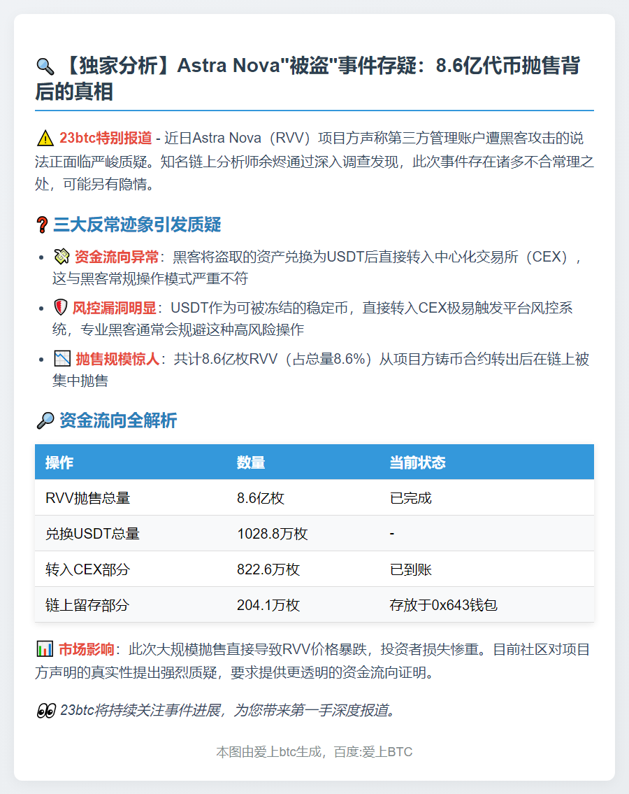 Astra Nova被黑存疑，资金流向异常