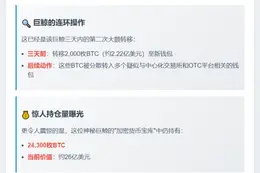 比特币巨鲸转出3000枚，仍持2.43万枚