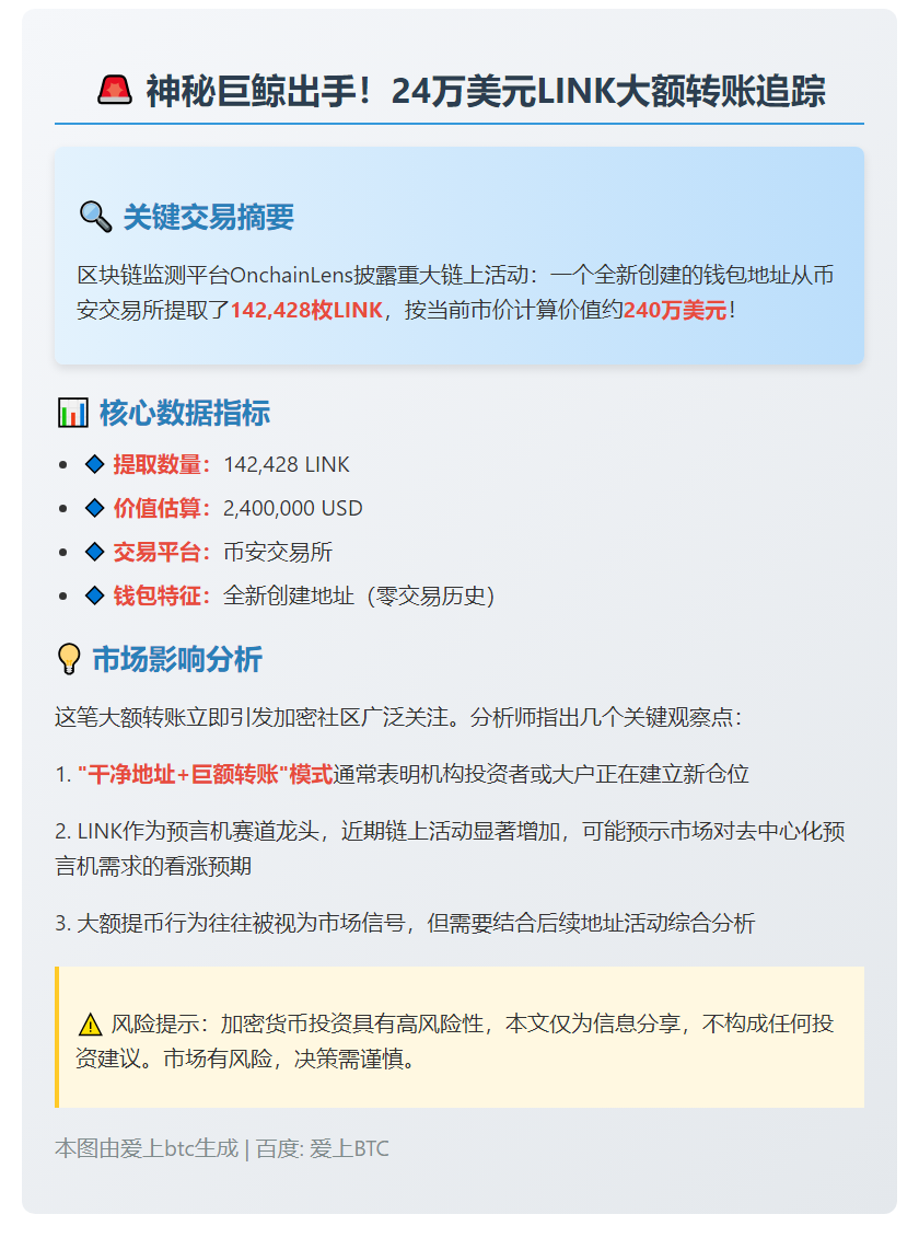 新建钱包从币安提取24万美元LINK