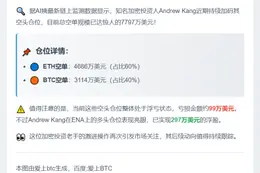 Andrew Kang空单增至7797万美元，浮亏百万