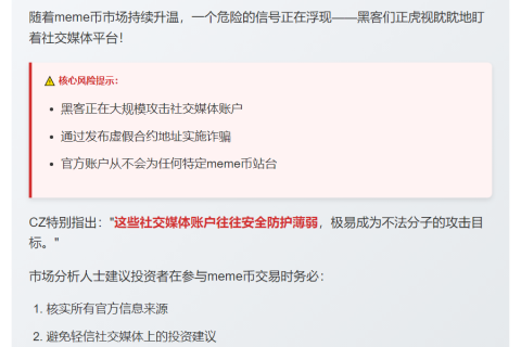 CZ警告：官方不背书任何meme币