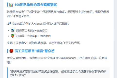 Coinbase黑客松被指奖项造假