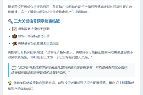 美联储10月缩表风险上升