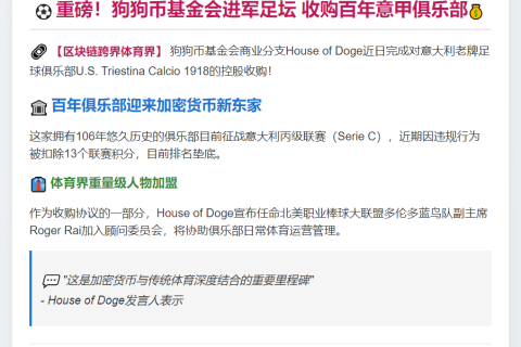 狗狗币基金收购意甲俱乐部