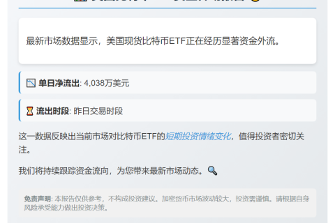 美比特币ETF单日净流出4040万美元