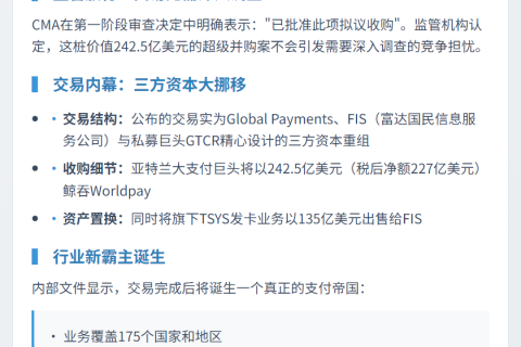 英监管批准Global Payments 240亿美元收购Worldpay