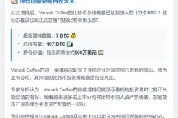 Vanadi Coffee增持7比特币，总量达107个