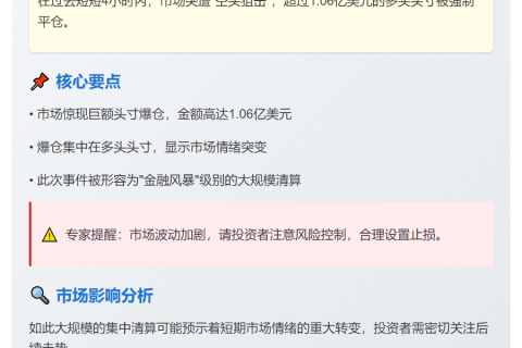4小时超1亿美元多头爆仓