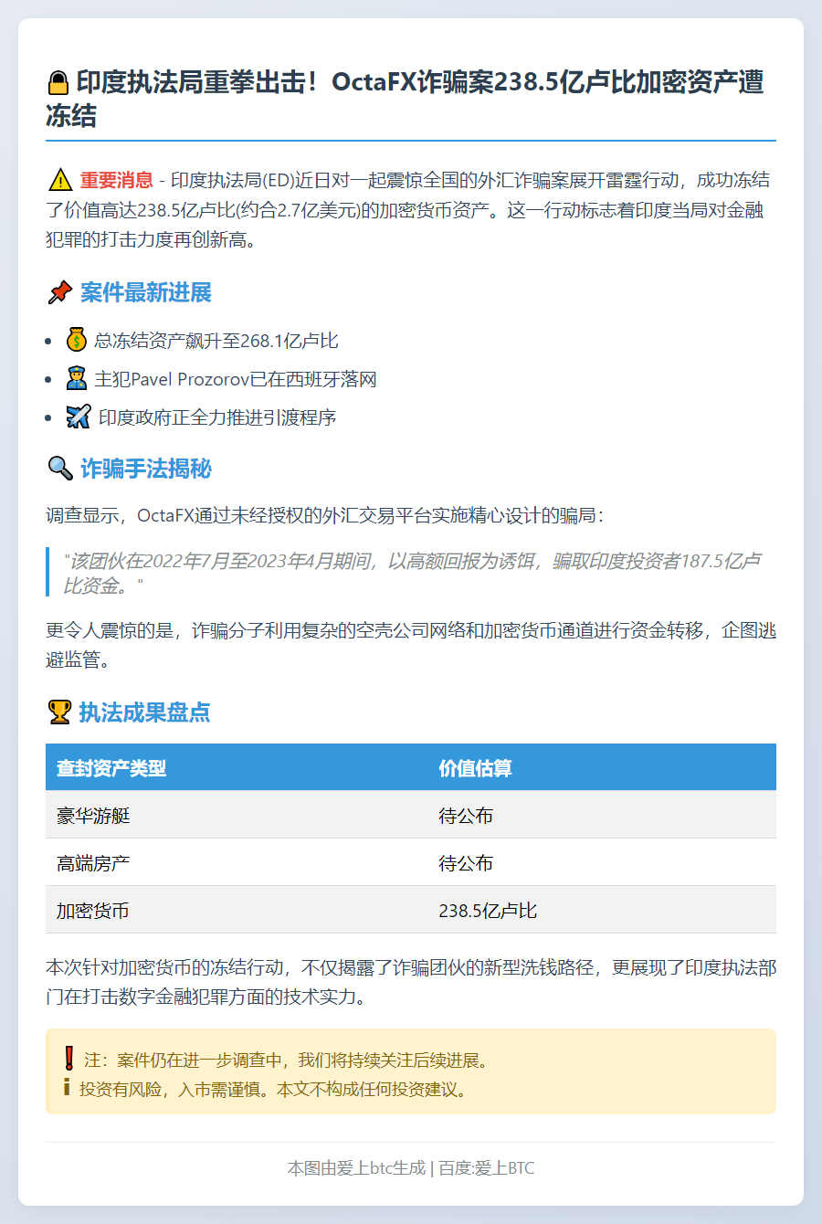 印度冻结OctaFX诈骗案238亿加密资产