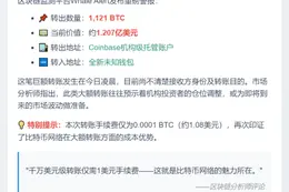 1121枚BTC转出Coinbase