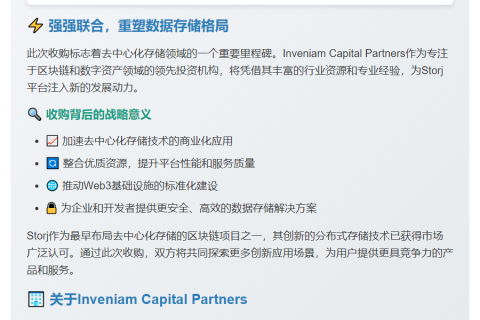 Inveniam收购Storj推进去中心化数据