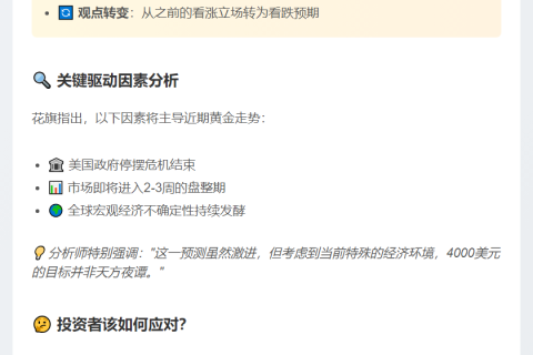 花旗预计金价短期至4000美元