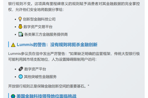 美议员力推开放银行规则，重视数字资产