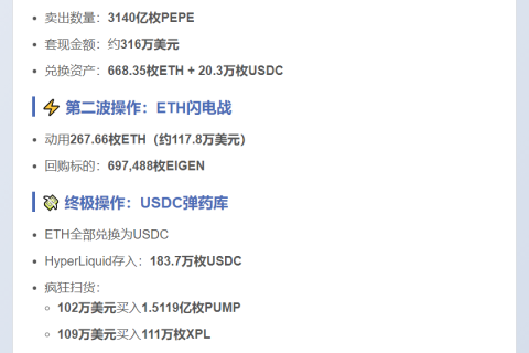 巨鲸抛售3140亿PEPE换ETH和USDC