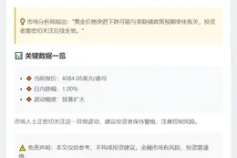 黄金跌1%至4084美元/盎司