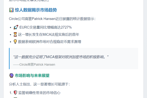 欧元稳定币EURC交易量飙升2727%