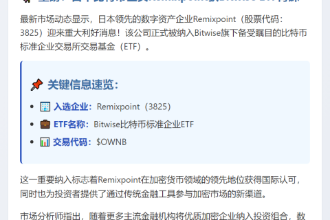 日本Remixpoint入选Bitwise比特币ETF