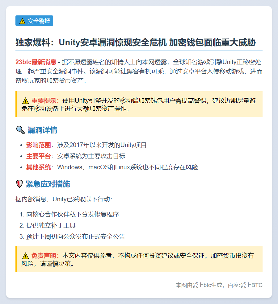 Unity安卓漏洞恐致玩家钱包被盗