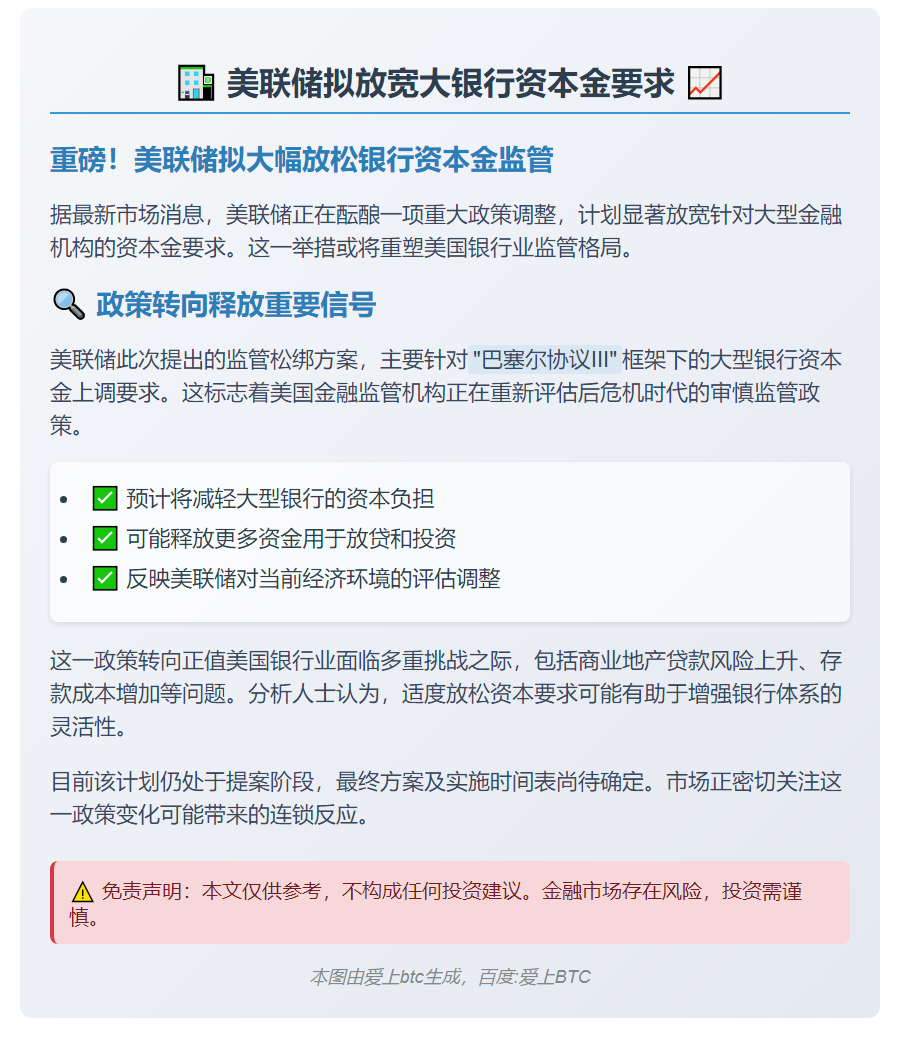 美联储拟放宽大银行资本金要求