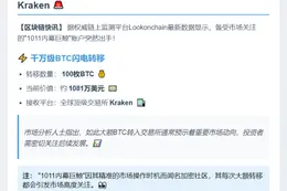 巨鲸存入100枚BTC至Kraken