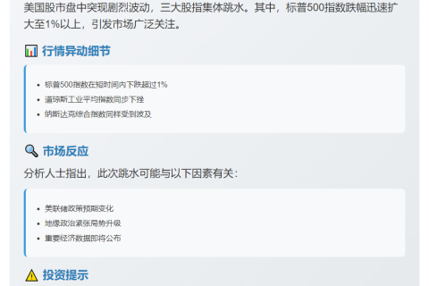 美股跳水 标普500跌逾1%