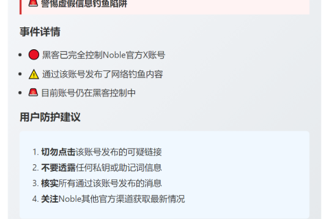 警惕：Noble官方X账号遭黑客入侵