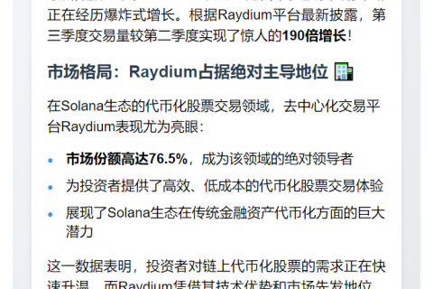 Solana代币化股票交易量激增190倍