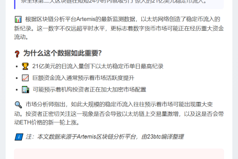 以太坊24小时流入21亿美元稳定币